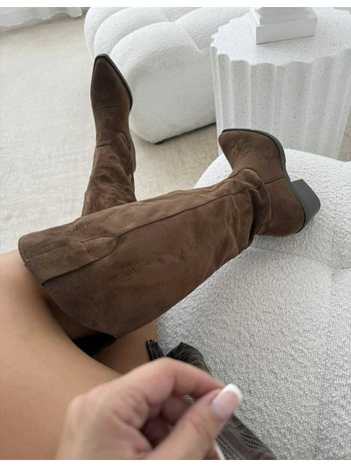 Buty kowbojki wysokie zamszowe we wzory jasny brąz RODEO