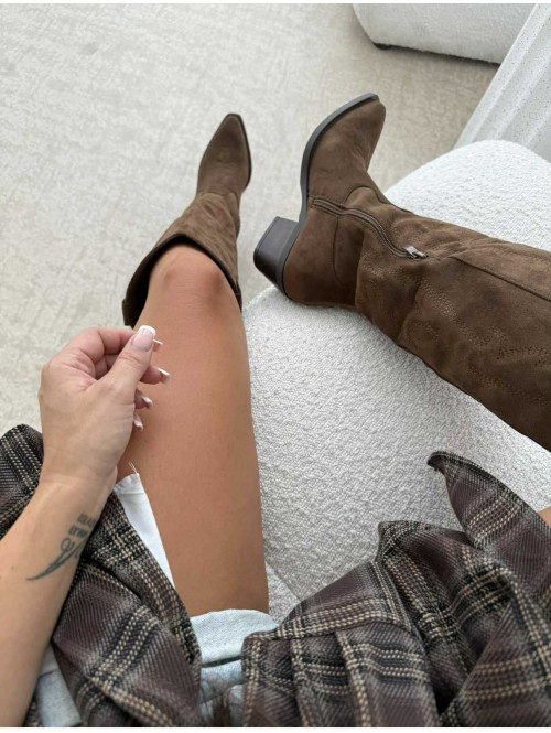 Buty kowbojki wysokie zamszowe we wzory jasny brąz RODEO - photo #1