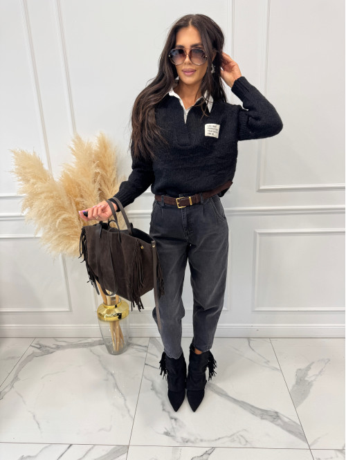 Sweter z koszulowym kołnierzykiem czarny Jasmine 52