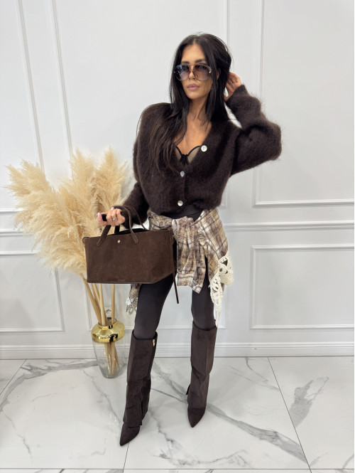 Koszula w krate wykończona haftem na dole oliwkowo-brązowa GABRIEL - photo #33