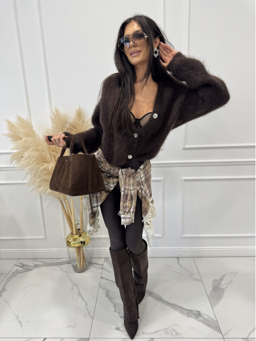 Koszula w krate wykończona haftem na dole oliwkowo-brązowa GABRIEL - photo #34