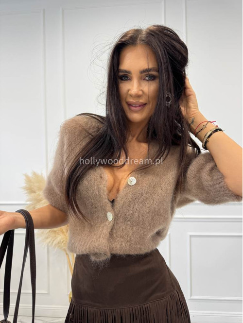 Sweter moherowy zapinany na guziki z rękawem 3/4 mleczna czekolada KILIAN 06 - photo #8
