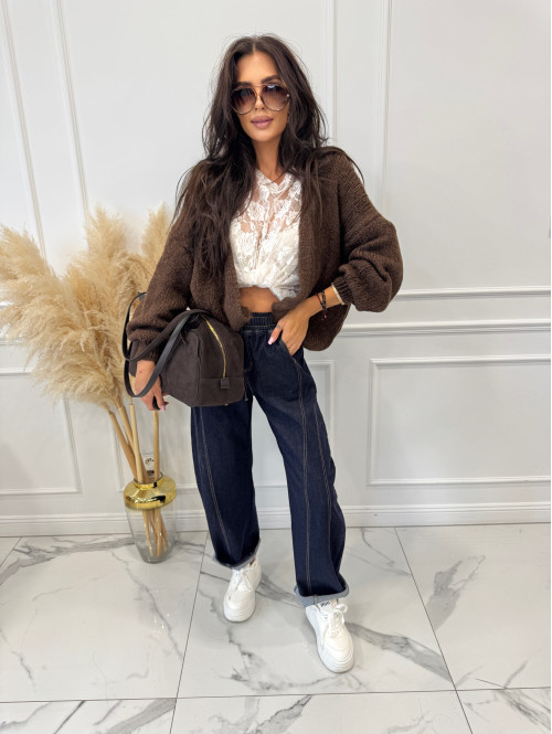 Spodnie jeans balloon fit bawełna ciemny granat LOOSE 192