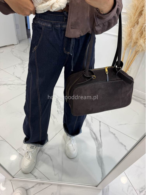 Spodnie jeans balloon fit bawełna ciemny granat LOOSE 192 - photo #4