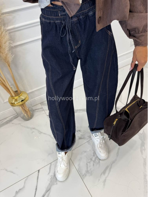 Spodnie jeans balloon fit bawełna ciemny granat LOOSE 192 - photo #5