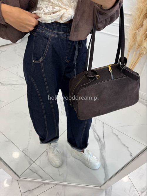 Spodnie jeans balloon fit bawełna ciemny granat LOOSE 192 - photo #6