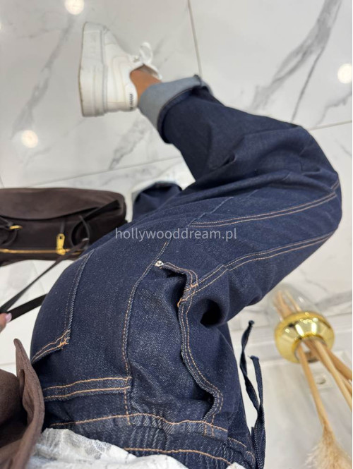 Spodnie jeans balloon fit bawełna ciemny granat LOOSE 192 - photo #7