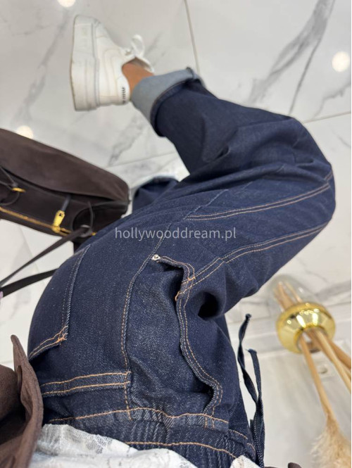 Spodnie jeans balloon fit bawełna ciemny granat LOOSE 192 - photo #8