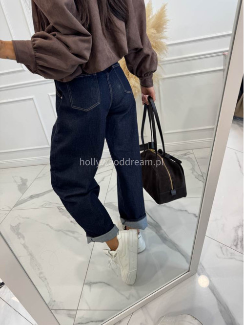 Spodnie jeans balloon fit bawełna ciemny granat LOOSE 192 - photo #9