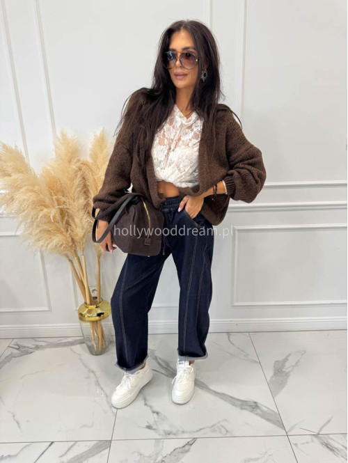 Spodnie jeans balloon fit bawełna ciemny granat LOOSE 192 - photo #13