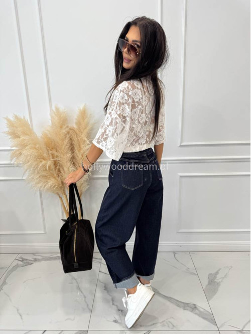 Spodnie jeans balloon fit bawełna ciemny granat LOOSE 192 - photo #18