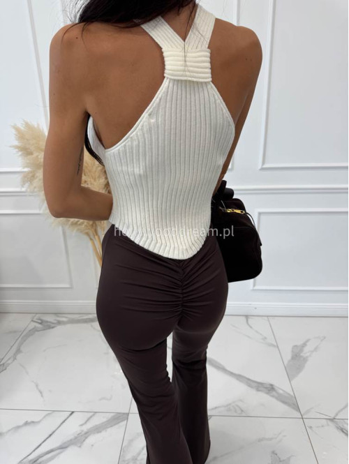 Top sweterkowy z dekoltem typu halter kremowy OSKAR 09 - photo #2