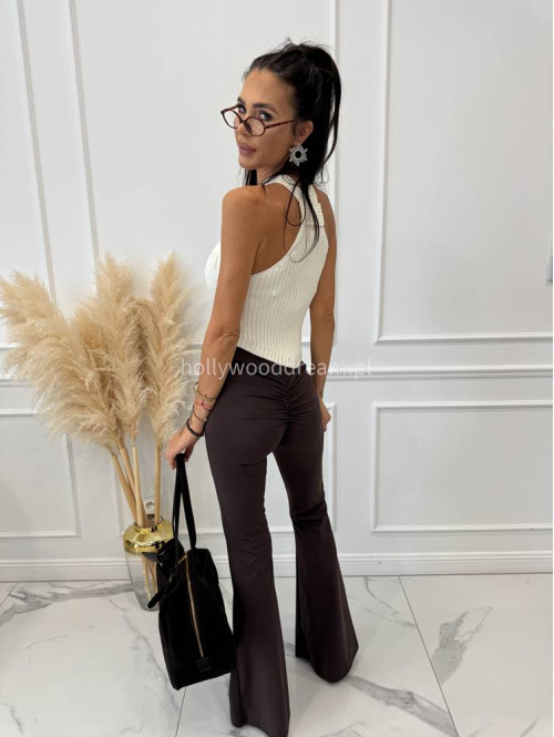 Top sweterkowy z dekoltem typu halter kremowy OSKAR 09 - photo #8