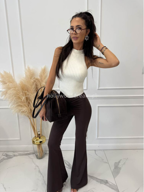 Top sweterkowy z dekoltem typu halter kremowy OSKAR 09 - photo #10