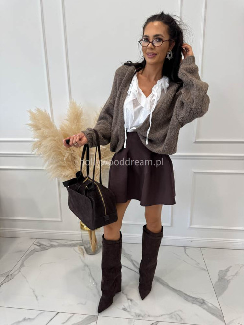 Spódniczka mini rozkloszowana sweterkowa czekoladowa MARLA 09 - photo #22