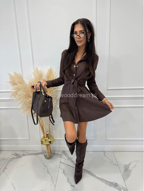 Sukienka mini zamszowa z paskiem gorzka czekolada Dalida 121 - photo #1