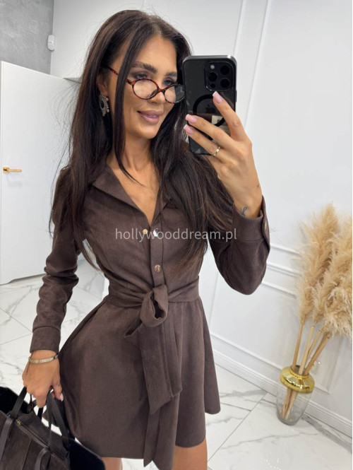 Sukienka mini zamszowa z paskiem gorzka czekolada Dalida 121 - photo #16