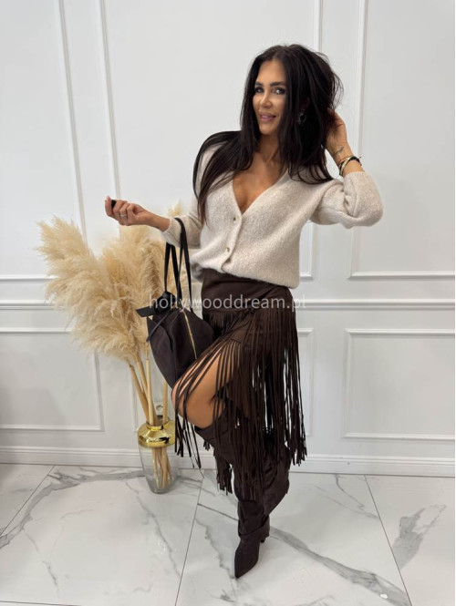Sweter zapinany na guziki z alpaką beżowy DAMIS 94 - photo #6