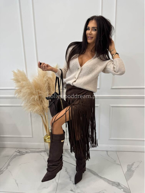 Sweter zapinany na guziki z alpaką beżowy DAMIS 94 - photo #8