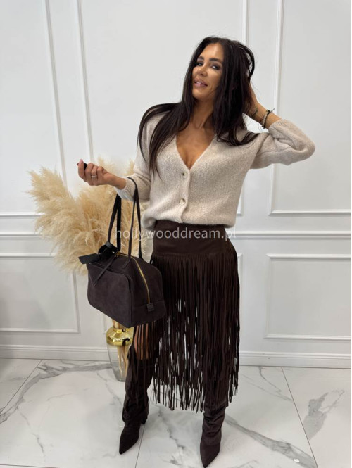 Sweter zapinany na guziki z alpaką beżowy DAMIS 94 - photo #9