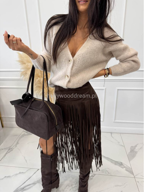 Sweter zapinany na guziki z alpaką beżowy DAMIS 94 - photo #12