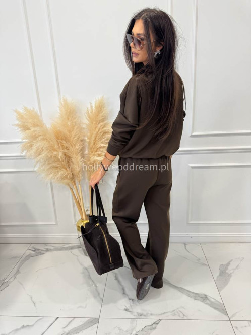 Komplet dresowy bluza+ spodnie szerokie na gumce czekoladowy RONNI 06 - photo #5