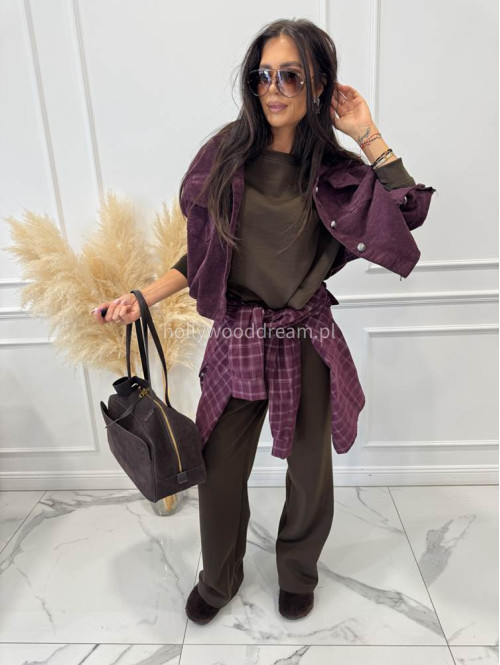 Komplet dresowy bluza+ spodnie szerokie na gumce czekoladowy RONNI 06 - photo #10