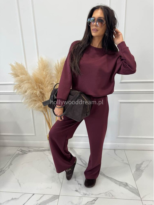 Komplet dresowy bluza+ spodnie szerokie na gumce bordowy RONNI 06 - photo #1
