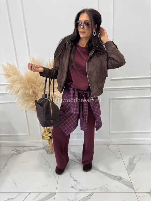 Komplet dresowy bluza+ spodnie szerokie na gumce bordowy RONNI 06 - photo #20