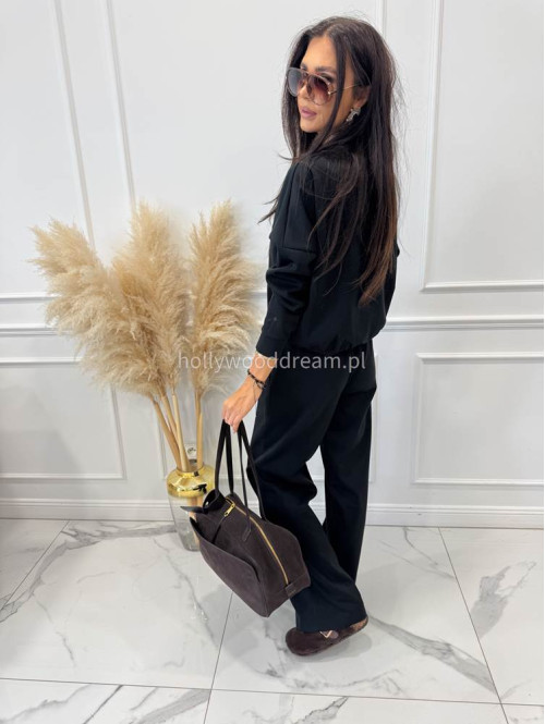 Komplet dresowy bluza+ spodnie szerokie na gumce czarny RONNI 06 - photo #4