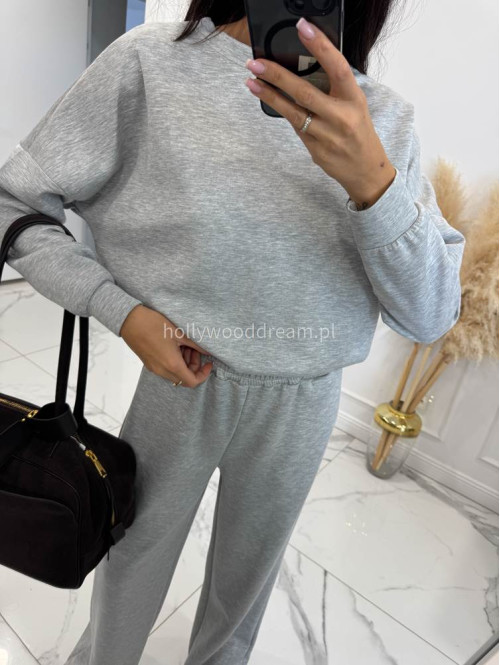 Komplet dresowy bluza+ spodnie szerokie na gumce szary RONNI 06 - photo #11
