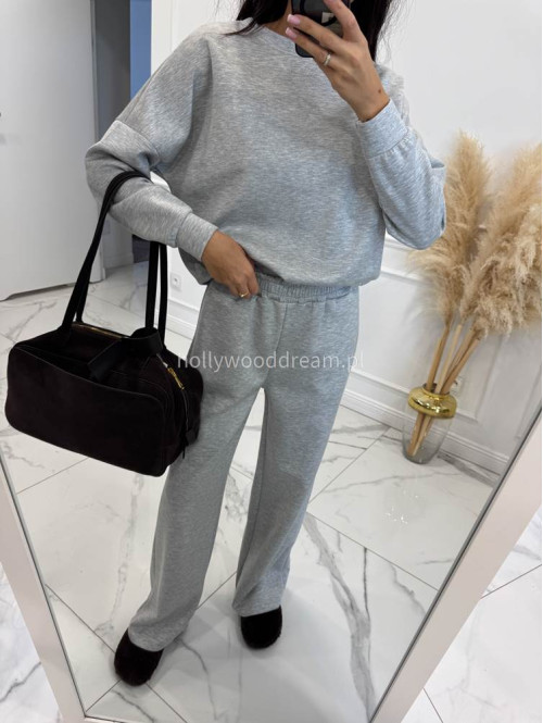 Komplet dresowy bluza+ spodnie szerokie na gumce szary RONNI 06 - photo #12