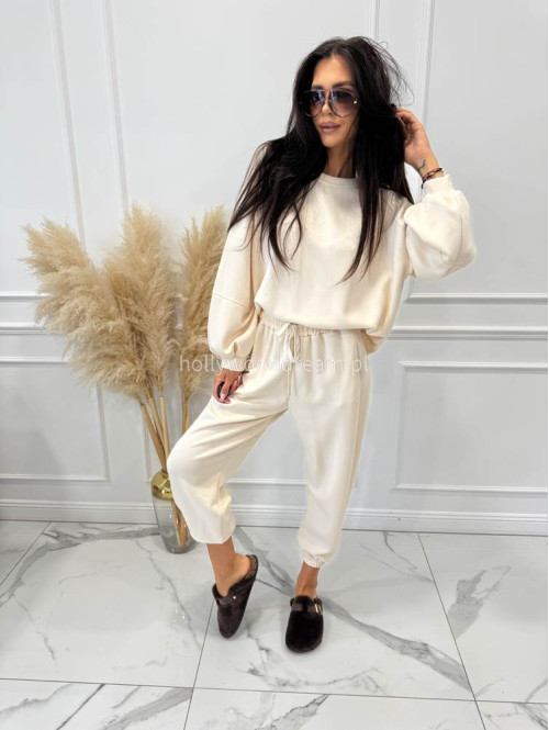 Śmietankowy komplet dresowy bluza+spodnie z wiskozą TOMAS 52 - photo #17