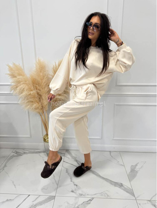Śmietankowy komplet dresowy bluza+spodnie z wiskozą TOMAS 52 - photo #20