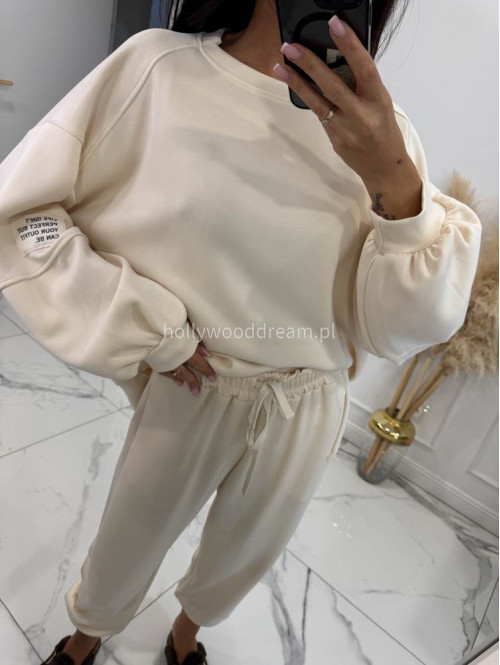 Śmietankowy komplet dresowy bluza+spodnie z wiskozą TOMAS 52 - photo #24