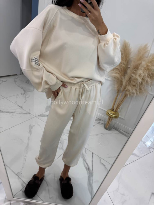 Śmietankowy komplet dresowy bluza+spodnie z wiskozą TOMAS 52 - photo #27