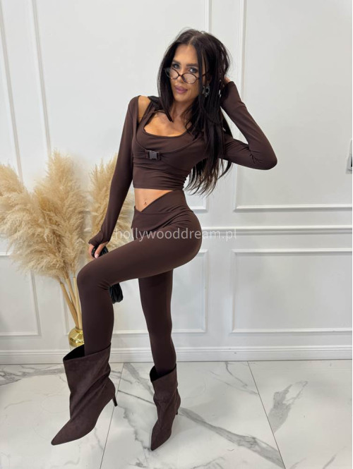 Komplet 3-częściowy top+bolerko+legginsy przekładane czekoladowy ISOLDA 30 - photo #8
