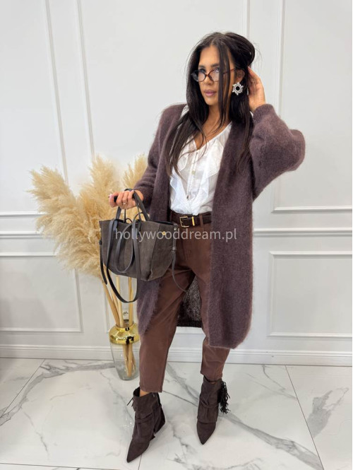 Sweter kardigan midi moherowy czekoladowy REKS 190 - photo #2