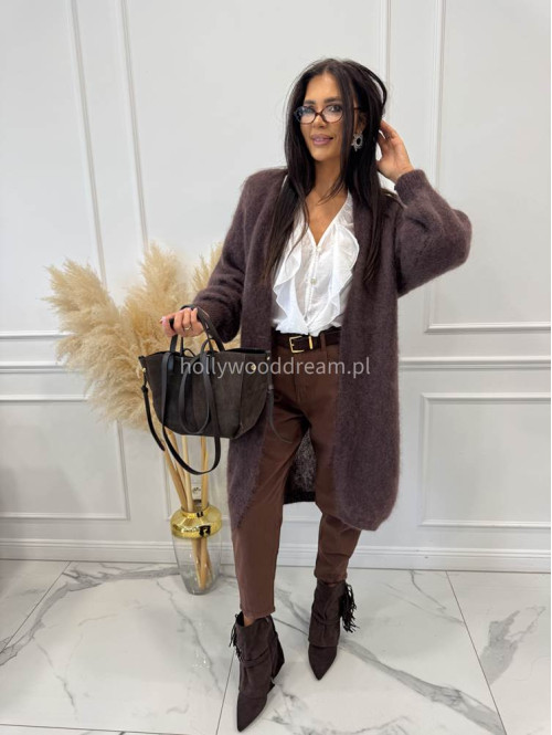 Sweter kardigan midi moherowy czekoladowy REKS 190 - photo #4