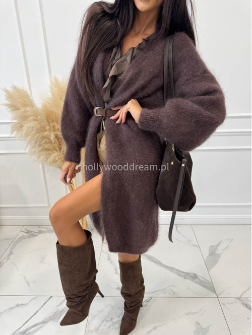 Sweter kardigan midi moherowy czekoladowy REKS 190 - photo #9