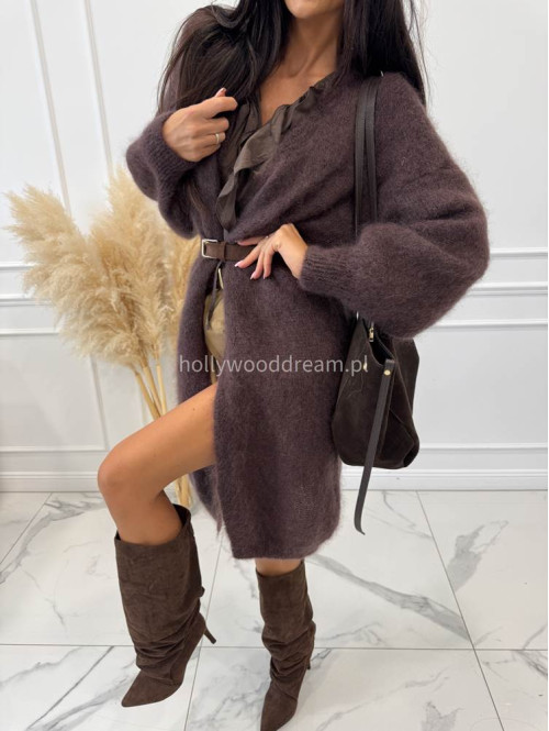 Sweter kardigan midi moherowy czekoladowy REKS 190 - photo #10
