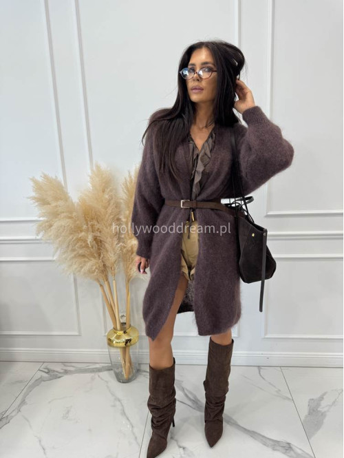 Sweter kardigan midi moherowy czekoladowy REKS 190 - photo #11