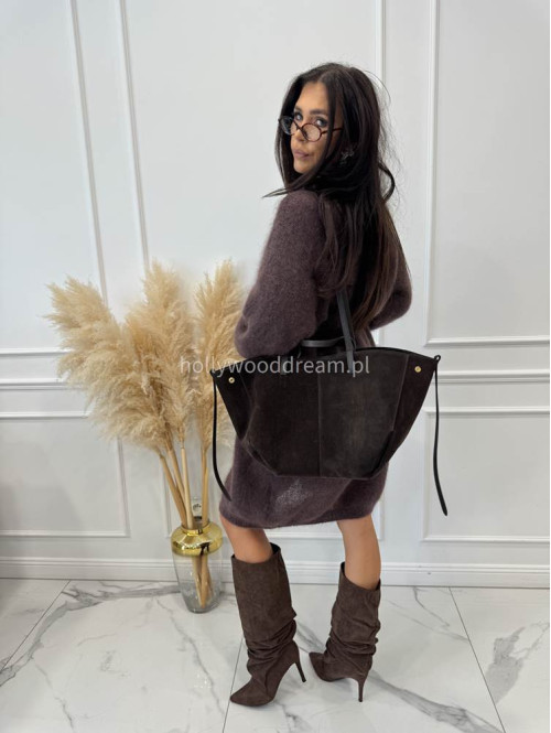 Sweter kardigan midi moherowy czekoladowy REKS 190 - photo #15