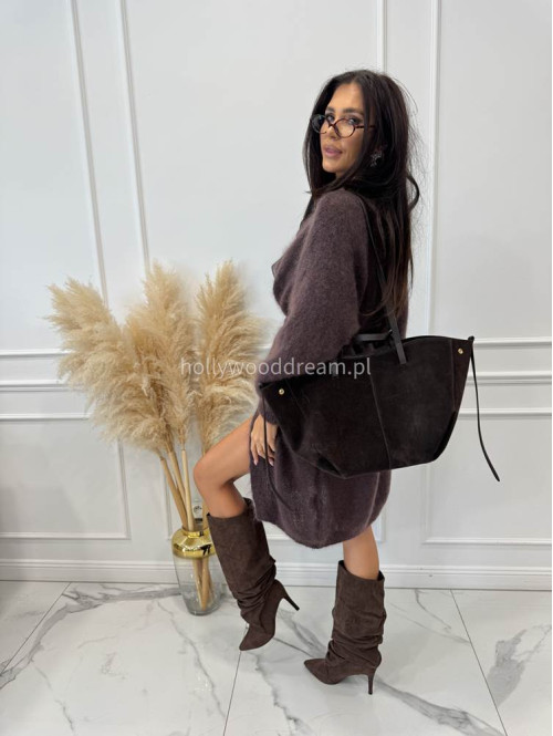 Sweter kardigan midi moherowy czekoladowy REKS 190 - photo #16