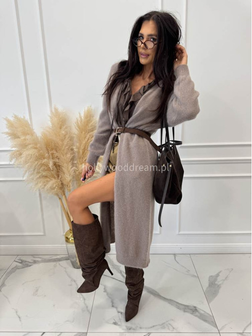 Kardigan długi moherowy beżowy RENATA 52 - photo #1