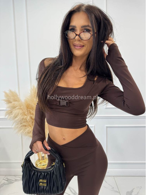 Legginsy z przekładaną kopertową talią czekoladowe ISO 30 - photo #11