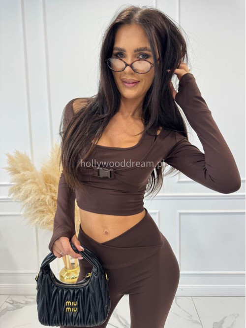 Legginsy z przekładaną kopertową talią czekoladowe ISO 30 - photo #12