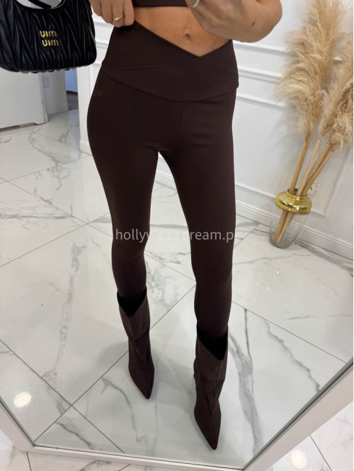 Legginsy z przekładaną kopertową talią czekoladowe ISO 30