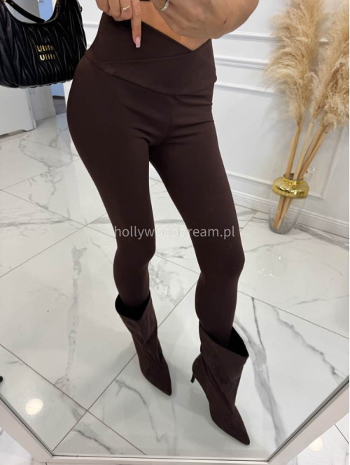 Legginsy z przekładaną kopertową talią czekoladowe ISO 30 - photo #17
