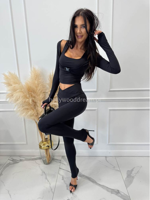 Legginsy z przekładaną kopertową talią czarne ISO 30 - photo #10